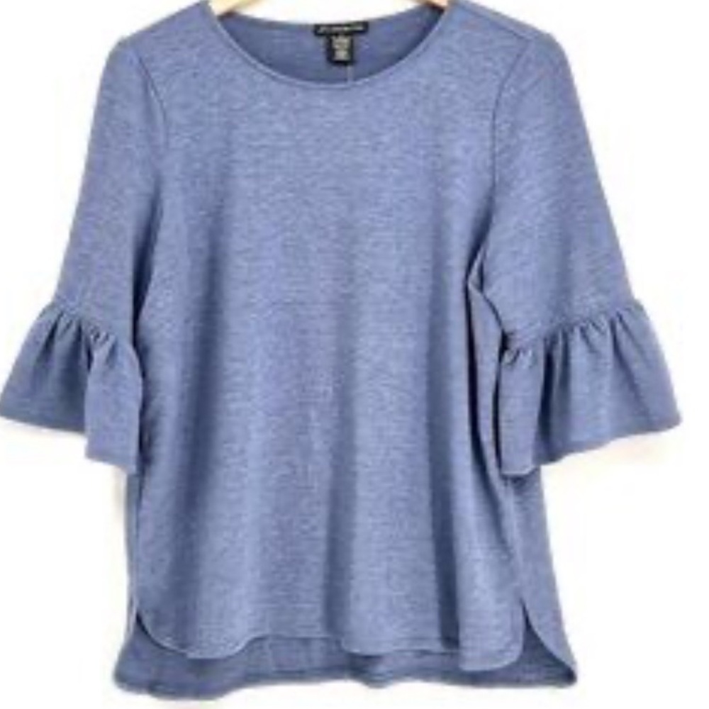 Adrianna Papell Longline Knit Tunic Top M Ruffle Sleeve Preppy Relaxed Casual